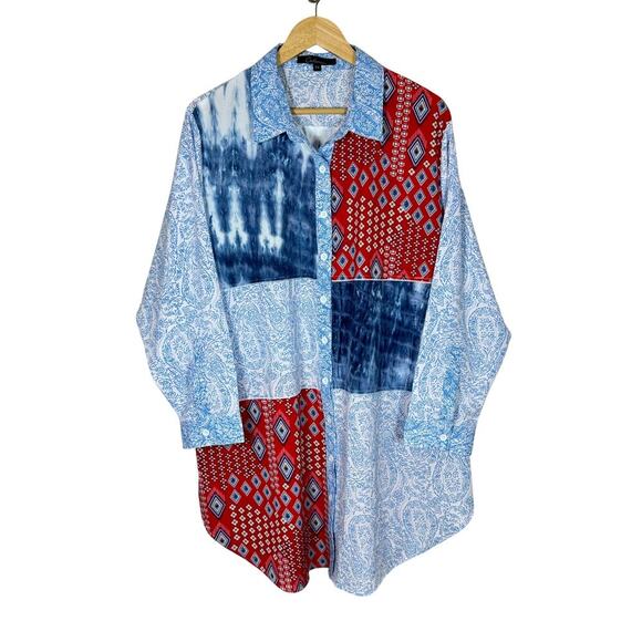 Calessa Women’s Button Up Long Sleeve Tunic Blouse Patchwork Plus size 2X - Picture 1 of 8